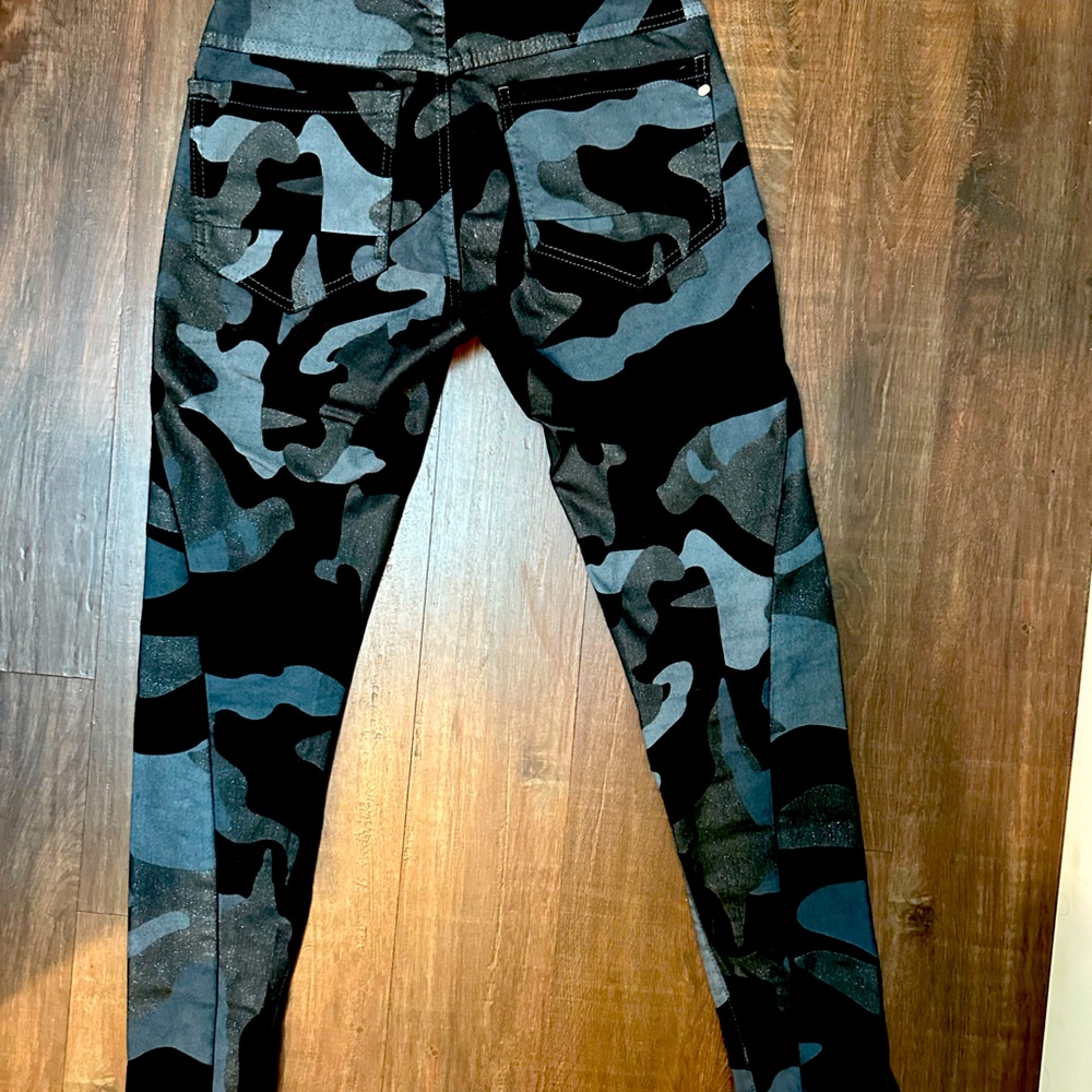 Bevy Flog Camo Trousers exposed button fly